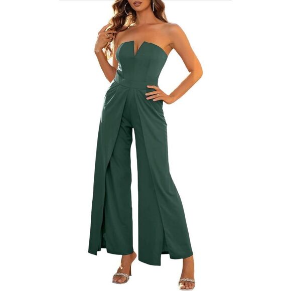 NEW Strapless Sleeveless High Split Wide Leg Jumpsuit L - Picture 1 of 3